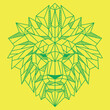 Abstract Low Polygon Lion Head Green On Yellow Color Vector Illustration