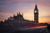 Fototapeta Big Ben - Big Ben at sunset from the Westminster Bridge, London, England, United Kingdom