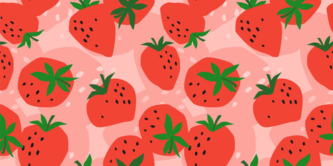 Vector seamless pattern with Strawberry. Trendy hand drawn textures. Modern abstract design