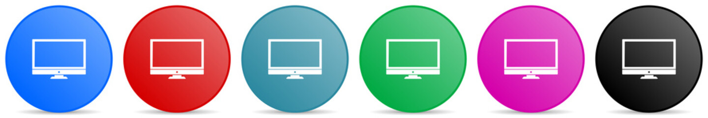 Leinwandbilder - Screen, monitor, display, computer vector icons, set of circle gradient buttons in 6 colors options for webdesign and mobile applications