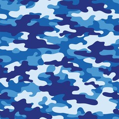 Wall Mural - Texture military blue camouflage repeat print. Seamless army pattern. Modern