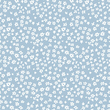 Cute Floral Pattern. Seamless Vector Pattern. Elegant Template For Fashion Prints. Small White  Flowers For Print.  Cyan Blue Background. Stock Vector.