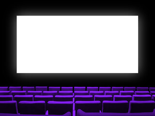 Wall Mural - Cinema movie theatre with purple seats and a blank white screen