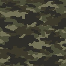 Green Digital Camouflage Seamless Pattern. Military Texture. Abstract Army Or Hunting Masking Ornament. Classic Background. Vector Design Illustration.
