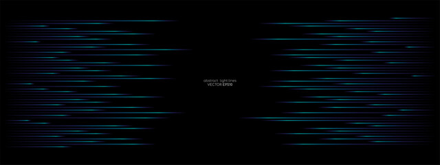 Abstract speed light lines movement dynamic pattern in blue green colors isolated on black background in concept of AI technology, 5G, digital, communication.