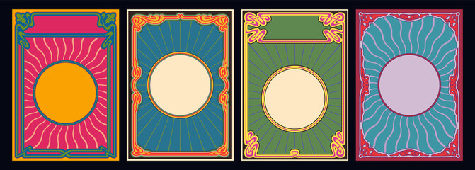 Wall Mural - psychedelic color art nouveau background set, templates for retro posters and covers