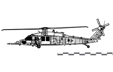 Wall Mural - Sikorsky HH-60W Jolly Green II. Vector drawing of search and rescue helicopter. Side view. Image for illustration and infographics.