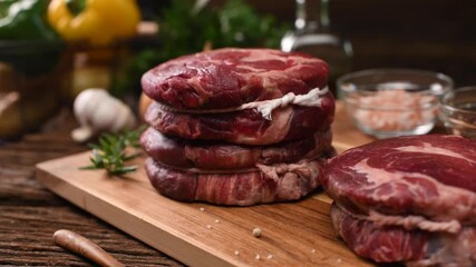 Canvas Print - Fresh raw beef meat on a cutting board