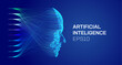 artificial intelligence face, face from particles, data analysis, data science.