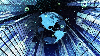 Wall Mural - global communication technology smart city ai world cg background