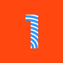 Number 1 Texture Of Curved Lines In White And Blue On Orange Background For Party, Editable Vector