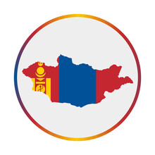 Mongolia Icon. Shape Of The Country With Mongolia Flag. Round Sign With Flag Colors Gradient Ring. Radiant Vector Illustration.