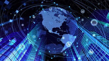Wall Mural - global communication technology smart city ai world cg background