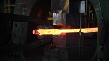Forging A Large Hot Metal Billet With An Industrial Forging Press