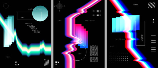 Wall Mural - vector illustration. abstract liquid colorful shapes collection isolated on black geometric backgrou