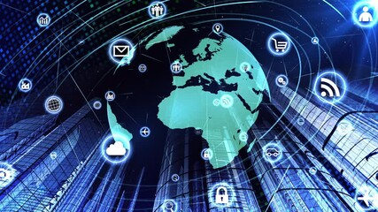 Wall Mural - global communication technology smart city ai world cg background