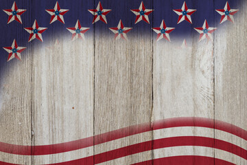 Wall Mural - Retro American patriotic background with grunge USA flag stars on whitewash wood