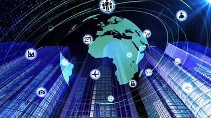 Wall Mural - global communication technology smart city ai world cg background