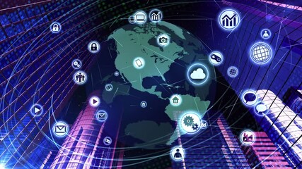 Wall Mural - global communication technology smart city ai world cg background