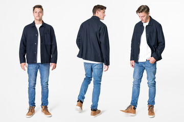 Wall Mural - Man in navy jacket and jeans streetwear set