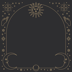 Wall Mural - Monoline celestial icons frame on black