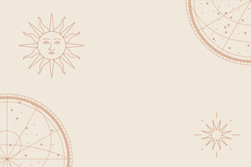 Wall Mural - Antique sun with face and astrological star map beige background