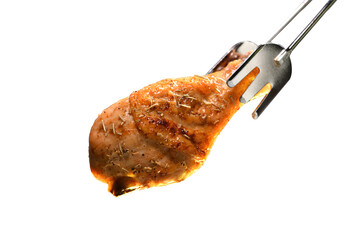 Poster - Grill roast bbq chicken leg isolated on white background