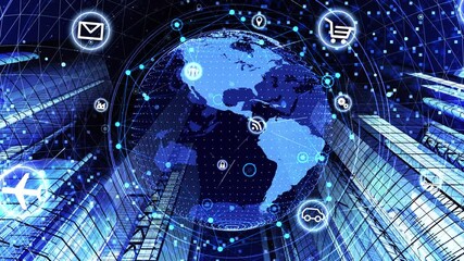 Wall Mural - global communication technology smart city ai world cg background