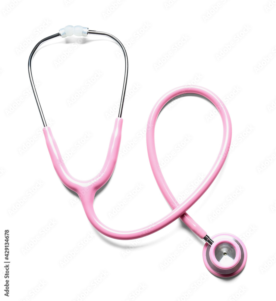 Modern stethoscope on white background