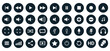 © NikAndr - A set of round media icons in black.Start and record left and right stop and volume large selection of characters.Flat vector illustration.