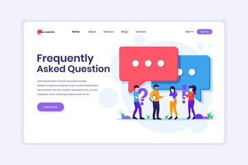 Wall Mural - landing page design concept of frequently asked question or faq concept, people with near big exclam