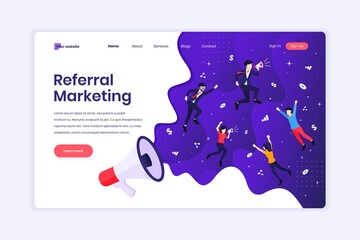 Wall Mural - Landing page design concept of Referral marketing concept, refer a friend, promotion method with characters. vector illustration