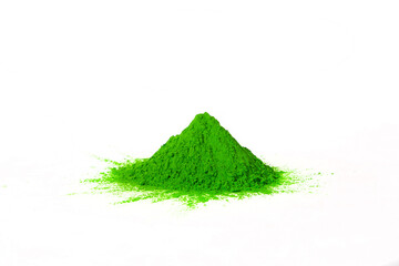 Closeup shot of a green powder isolated on a white background