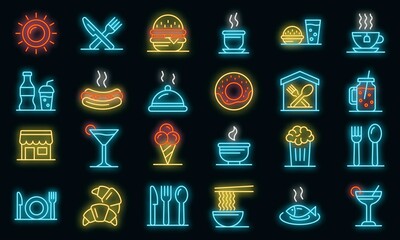 Canvas Print - Food courts icons set. Outline set of food courts vector icons neon color on black