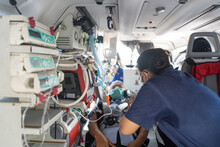 A Medical Device Installed Inside A Medical Helicopter. Used For Emergency Evacuation