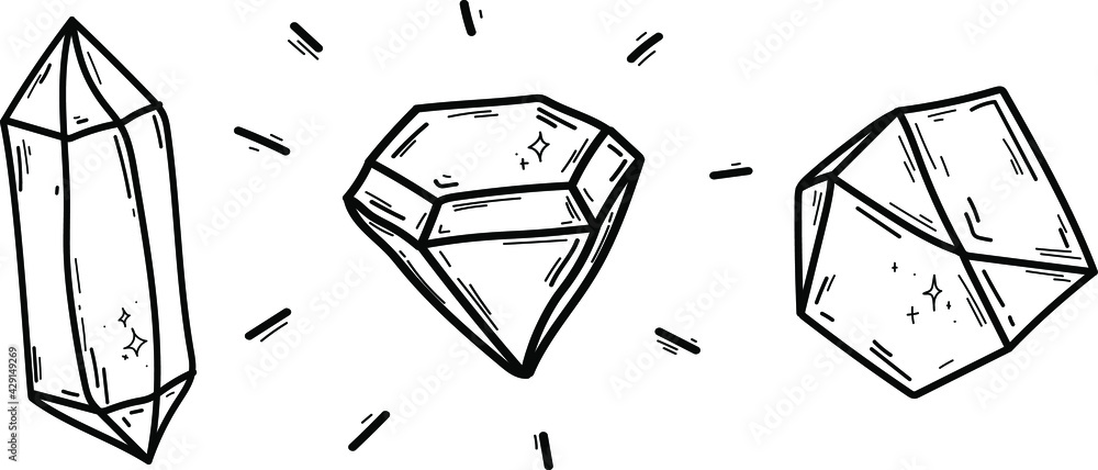 Doodles crystals isolated line. Hand drawn vector illustrations. Sketch for a tattoo. - obrazy, fototapety, plakaty 