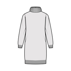 Sweater dress Exaggerated Turtleneck technical fashion illustration with long sleeves, relax fit, knee length, knit rib trim. Flat apparel front, grey color style. Women, men unisex CAD mockup