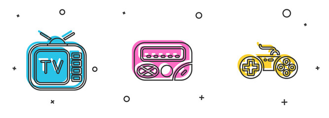 Poster - Set Retro tv, Pager and Gamepad icon. Vector