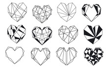 Geometric Polygonal Hearts Set Vector Illustration