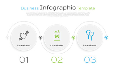 Poster - Set line Amour with heart and arrow, Greeting card and Balloons form of. Business infographic template. Vector