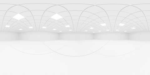 Wall Mural - Spherical 360 degrees panorama projection interior empty room in modern building 3d render illustration vr hdri hdr style