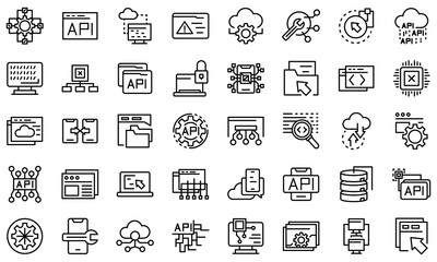 Wall Mural - api icons set. outline set of api vector icons for web design isolated on white background