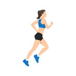 Muscular adult woman running or jogging. Workout excercise. Marathon athlete doing sprint outdoor - Simple flat vector illustration.