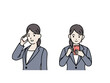 © SENRYU - スマートフォンを使うスーツ姿の女性　携帯電話　会社員　上半身　イラスト素材