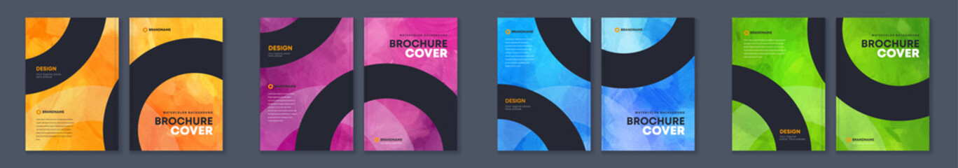 Wall Mural - watercolor booklet brochure colourful abstract cover template bundle set with black background