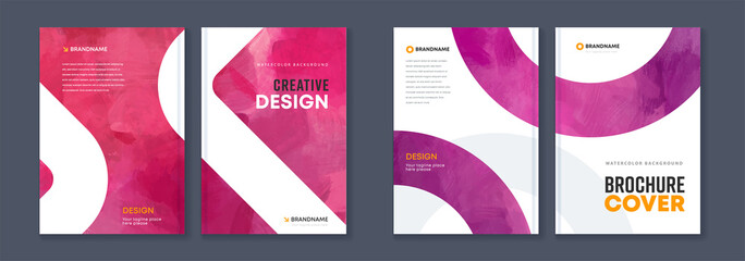 Wall Mural - Watercolor booklet brochure colourful abstract cover template bundle set with purple background