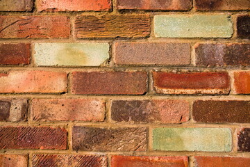 Multicoloured brick wall close up, background, copy space