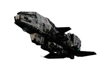 Wall Mural - 3D rendering of a dirty old sci-fi space ship isolated on white and seen from underneath.