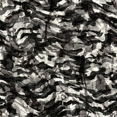 
Black and white modern camo graphic seamless pattern. Tonal minimal texture surface design. Abstract masculine fashion. Distort hand drawn camouflage repeat tile.  Mono surface swatch non print
