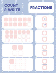 Wall Mural - Fractions worksheet, math practice print page. Count and write.